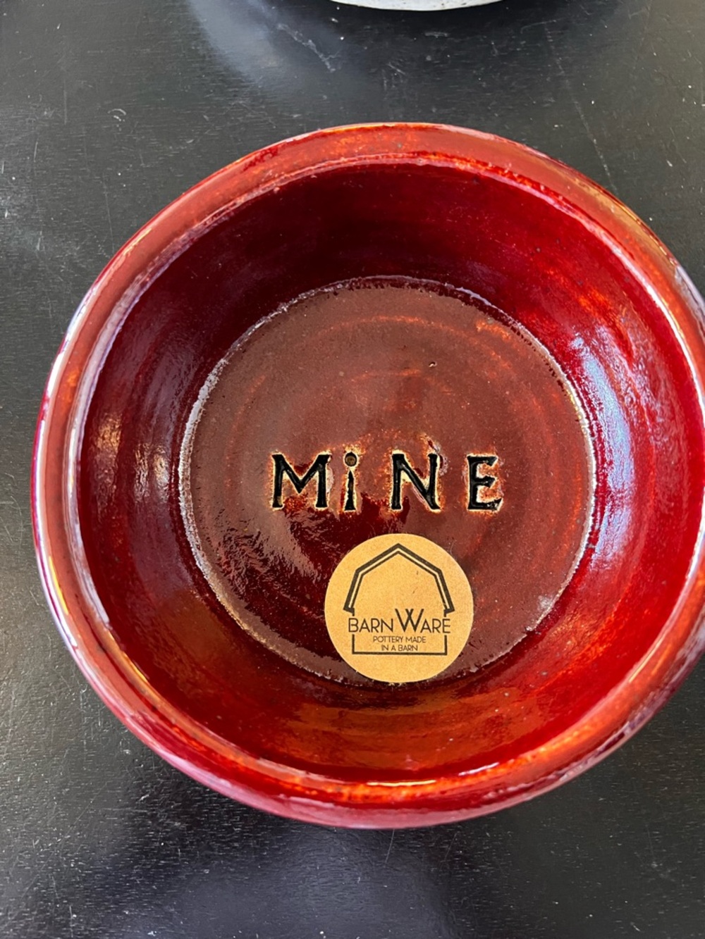 Red Ceramic Dog Bowl - "MINE" Inscribed
